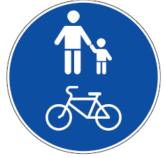 Leidžiama eiti pėstiesiems, važiuoti dviračiais ir elektrinėmis mikrojudumo priemonėmis. Jeigu dviračio ir pėsčiųjų simboliai kelio ženkle yra ne vienas po kitu, o vienas šalia kito ir skiriami vertikaliu baltu brūkšniu, eismo dalyviai privalo naudotis ta tako puse, kuri jiems skirta (parodyta kelio ženkle).